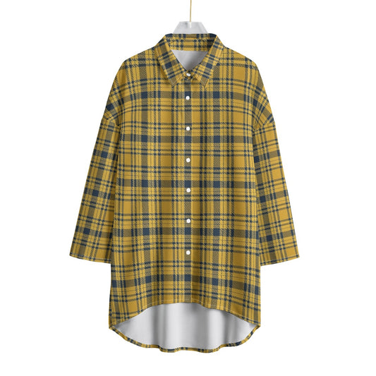 Georgia Yellow Jackets Tartan Plaid  Women's Chiffon Shirt With Elbow Sleeve