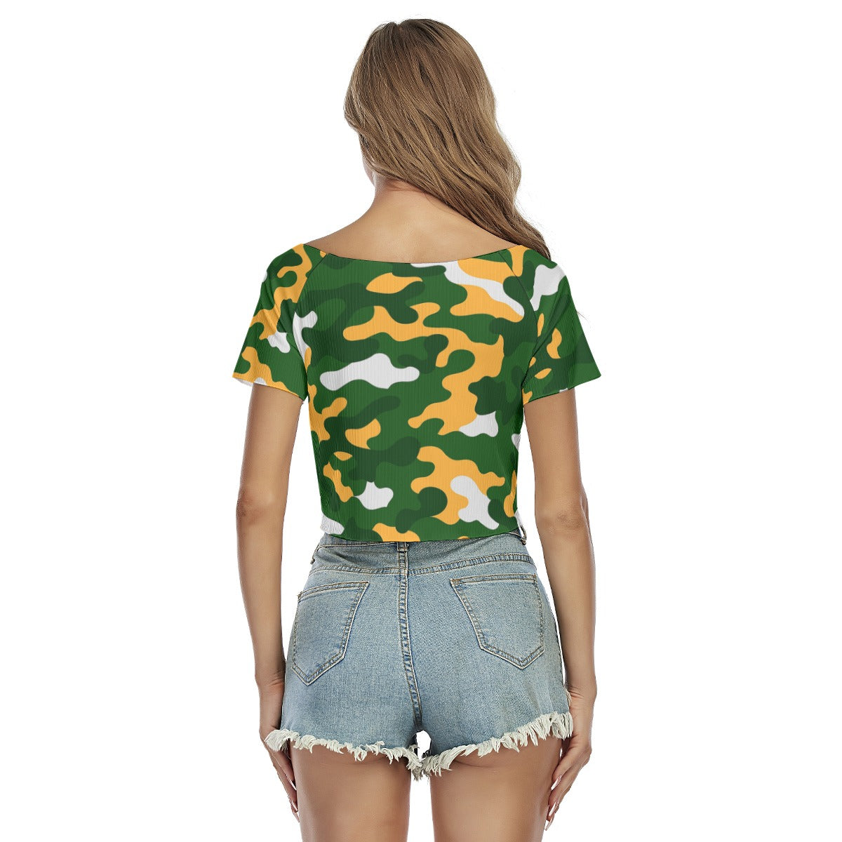 Green Bay Football Game Day All-Over Print Women's Raglan Drawstring Front  Crop Tee
