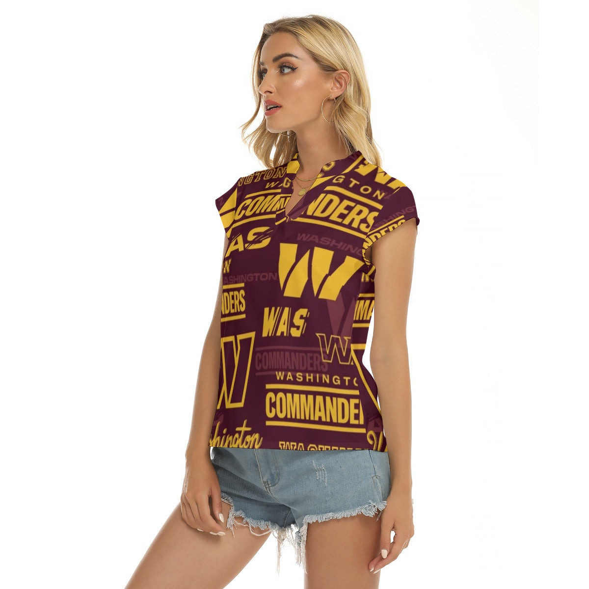 Washington Commanders Women's Stacked V-neck Short Sleeve Blouse