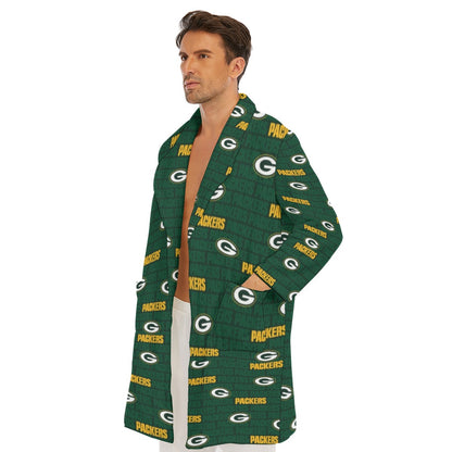 Green Bay Football Game Day All-Over Print Men's Borg Fleece Robe