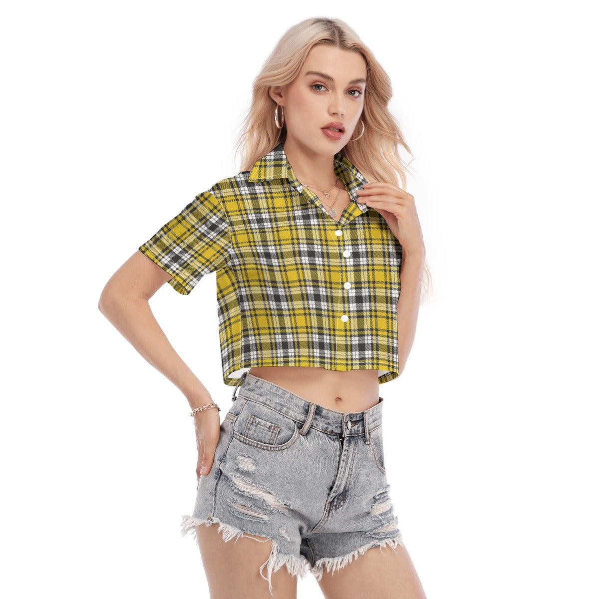 Iowa tartan plaid Hawkeyes Women's Cropped Shirt