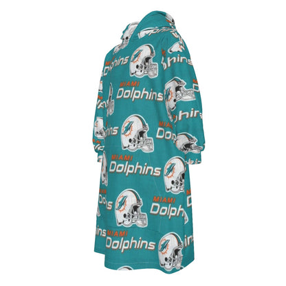 Miami Football Game Day All-Over Print Kid's Sherpa Fleece Mid-Length Hoodie Blanket