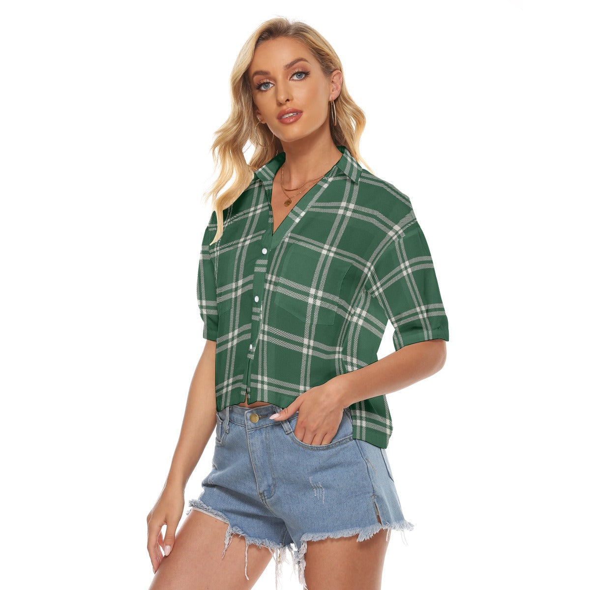 Urban Legend Michigan State Spartans Tartan Plaid Women's V-Neck Shirt – Green and White College Str