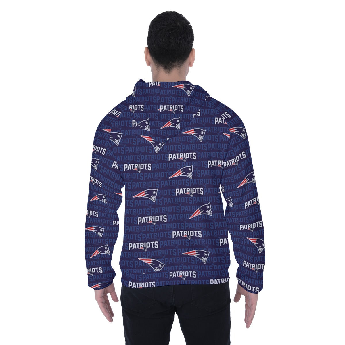 New England Football Game Day All-Over Print Men's Heavy Fleece Raglan Zip Up Hoodie With Pocket