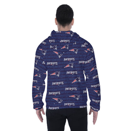 New England Football Game Day All-Over Print Men's Heavy Fleece Raglan Zip Up Hoodie With Pocket