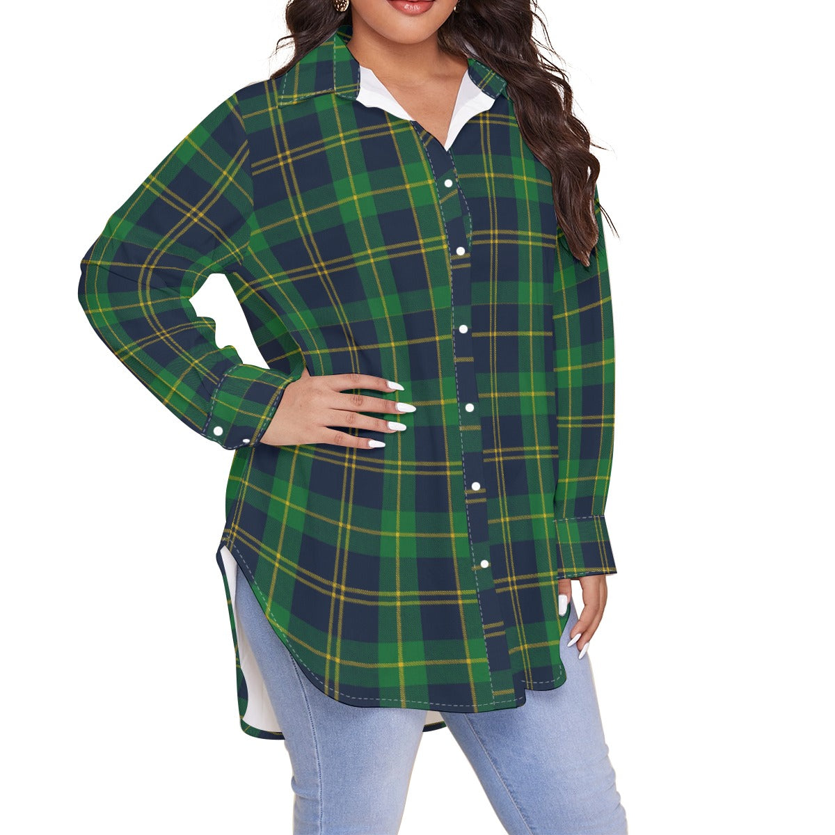 Notre Dame Tartan Plaid Fighting Irish Women's Shirt With Long Sleeve(Plus Size)