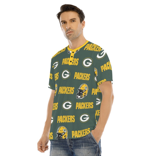 Green Bay Football Game Day All-Over Print Men's Short Sleeve T-shirt With Button Closure