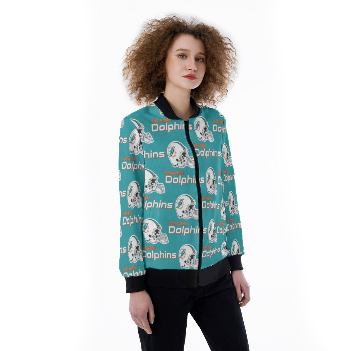Miami Football Game Day All-Over Print Women's Ribbed Stand-up Collar Jacket