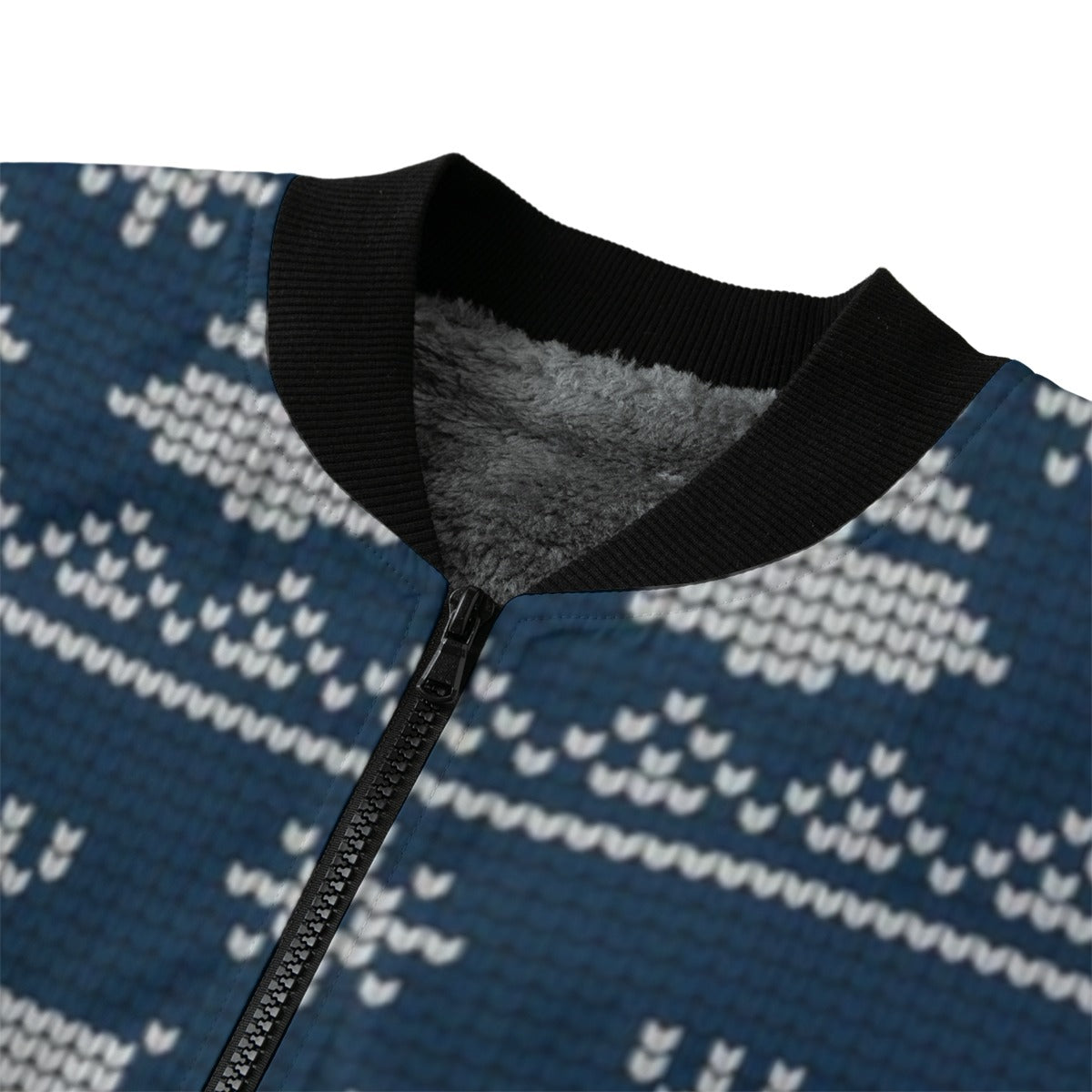 Urban Legend Snow Inspired Pattern Knitted Christmas and New Year Fleece Bomber Jacket