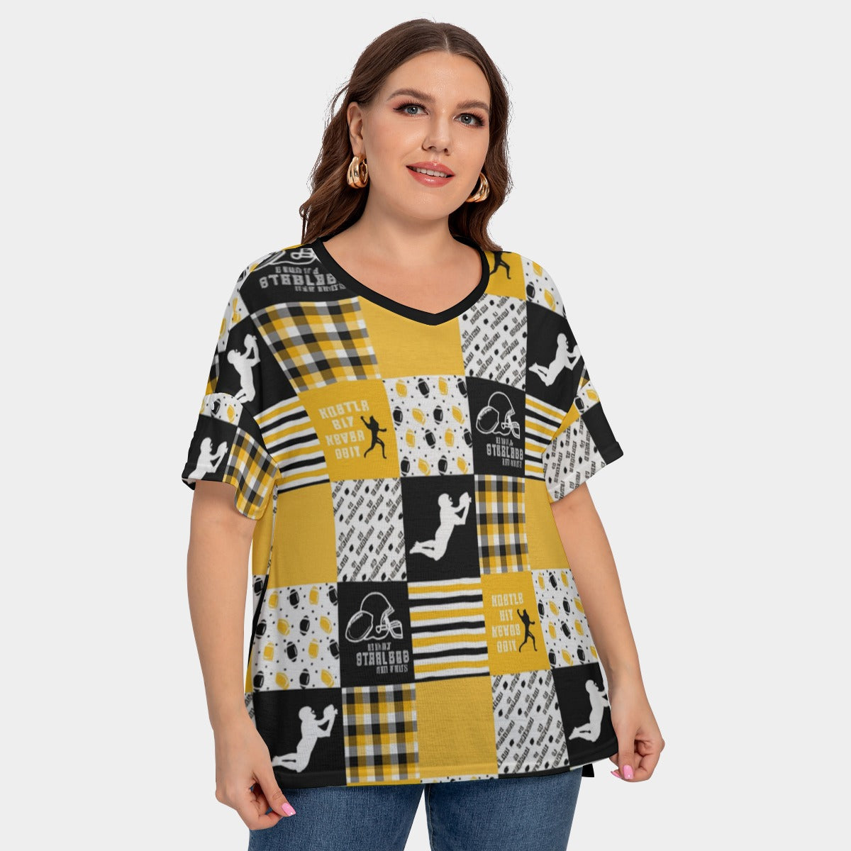 All-Over Print Women's Drop-shoulder Short Sleeve T-shirt With Sleeve Loops(Plus Size)