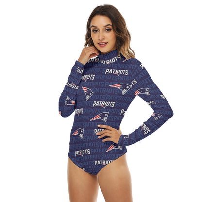 New England Football Game Day All-Over Print Women's Turtleneck Long Sleeve Bodysuit