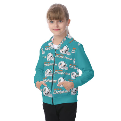 Miami Football Game Day All-Over Print Kid's Zip-up Hoodie With Patch Pocket