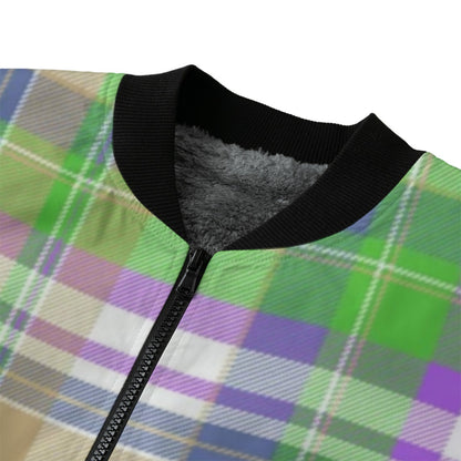 Isle of Skye – purple green and white tartan Fleece Bomber Jacket