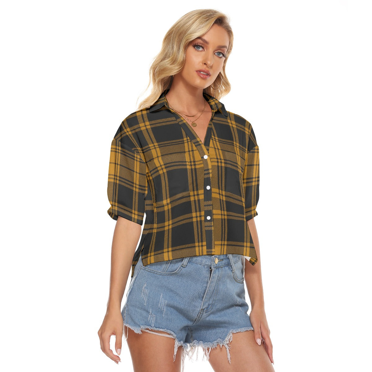 Urban Legend Missouri Tigers Tartan Plaid Women's V-Neck Shirt – Black and Gold College Streetwear w