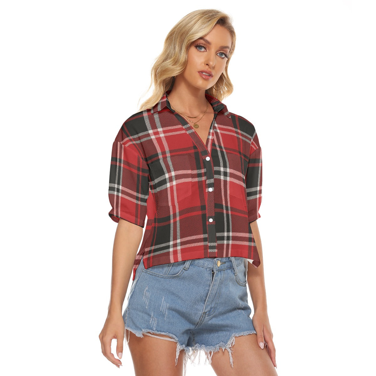 Urban Legend Nebraska Lincoln Cornhuskers Tartan Plaid Women's V-Neck Shirt – Red and White College