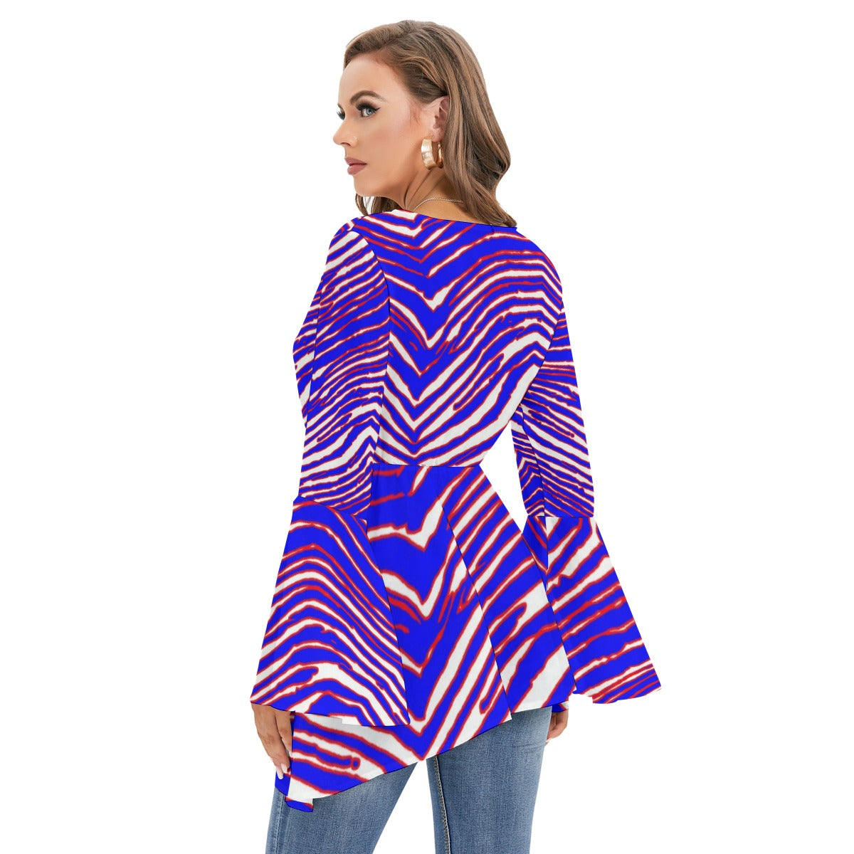 Buffalo Bills Zubaz Women's V-neck Blouse With Flared Sleeves