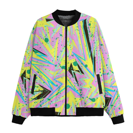 Graffiti Explosion Abstract Pink Yellow Seamless Fleece Bomber Jacket – Urban Streetwear Style