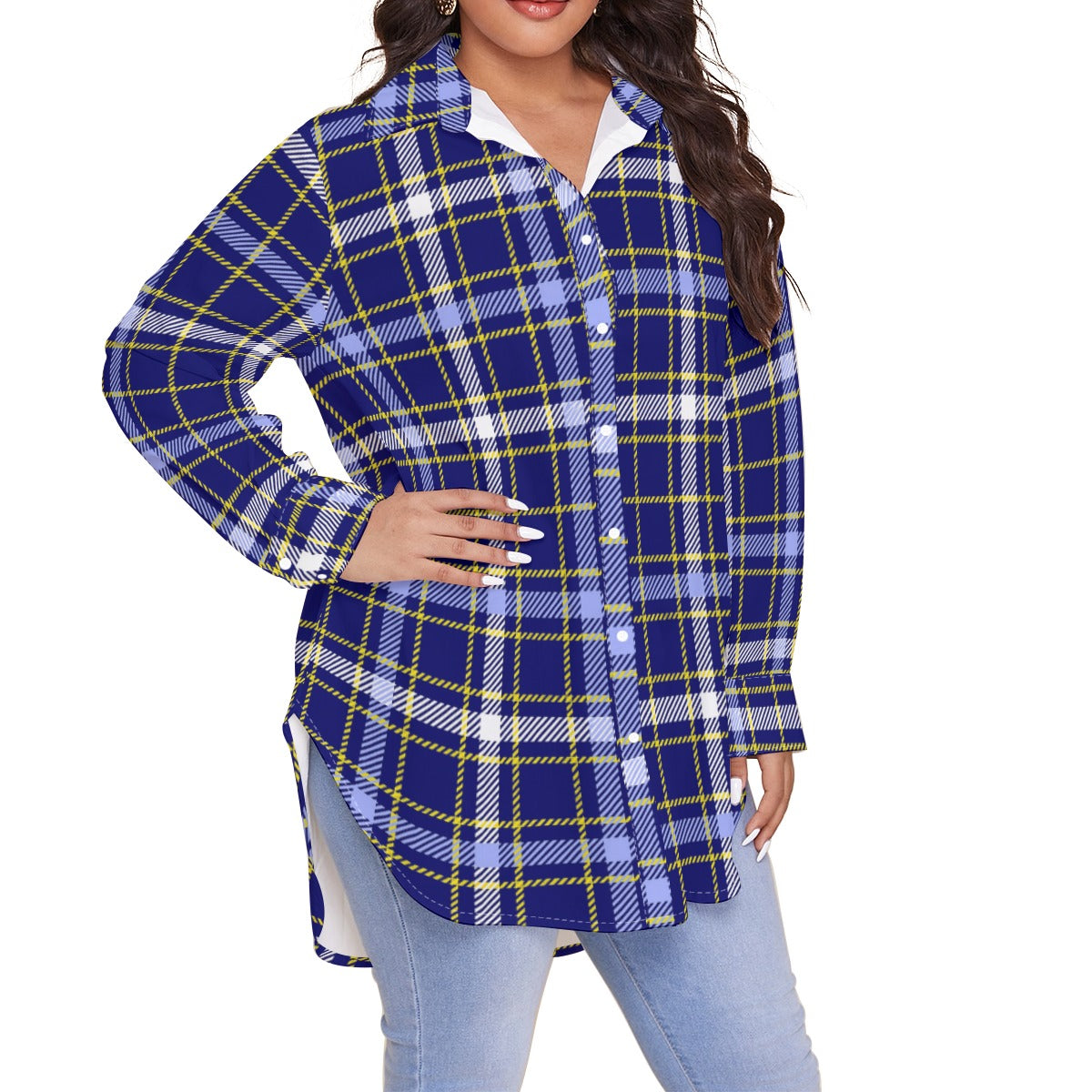 Michigan Tartan Plaid Wolverines Women's Shirt With Long Sleeve(Plus Size)