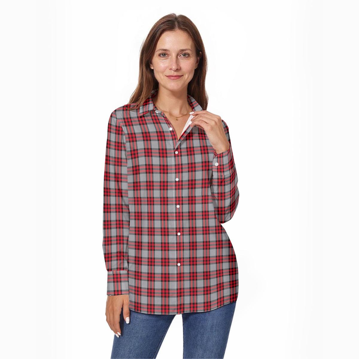 Ohio State Tartan Plaid Buckeyes Women's Long Sleeve Shirt
