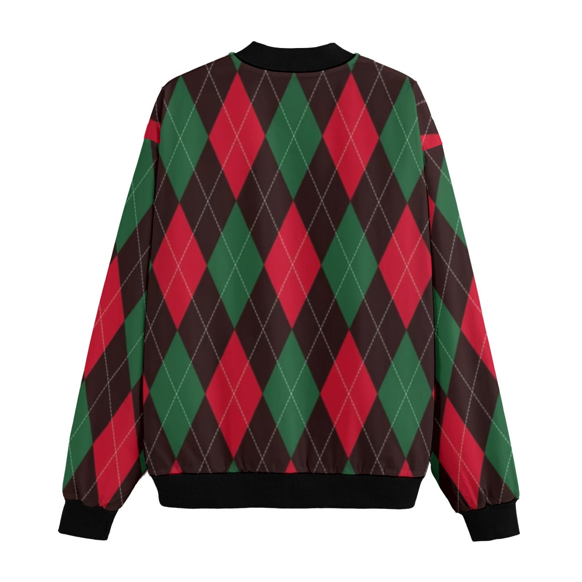 Urban Legend Christmas Argyle Pattern Seamless Fleece Bomber Jacket