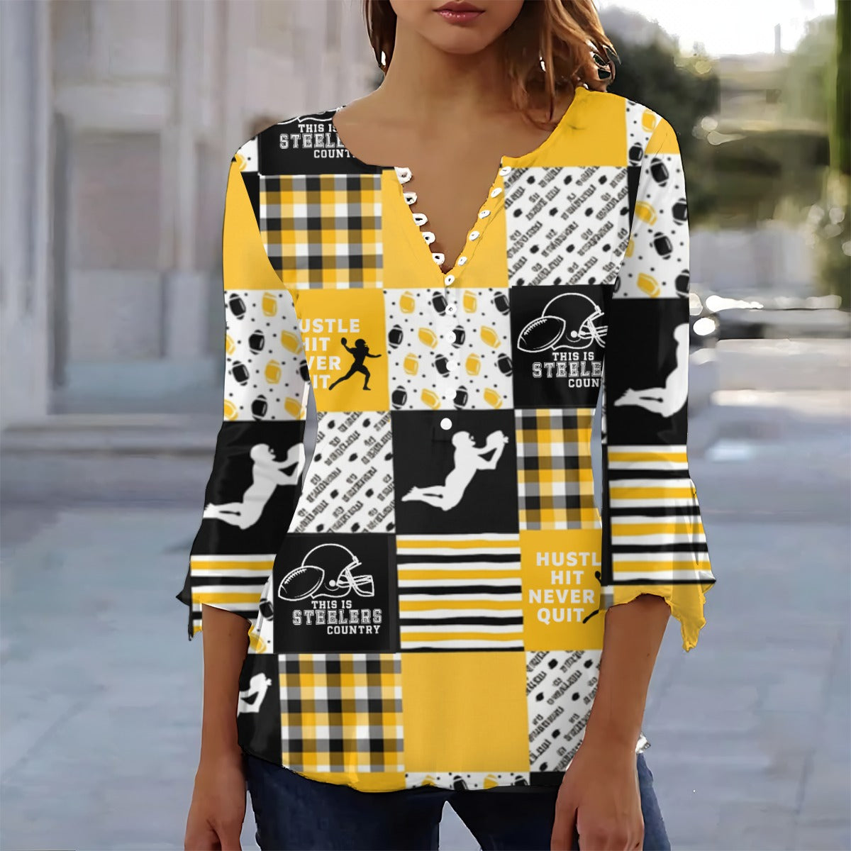 All-Over Print Women's T-shirt With 3/4 Sleeve