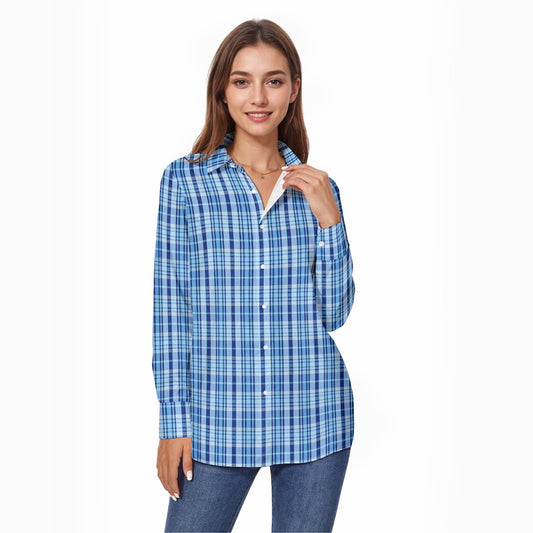 North Carolina Tartan Plaid Tar Heels Blue Women's Comfort Shirt With Button|125GSM Cotton