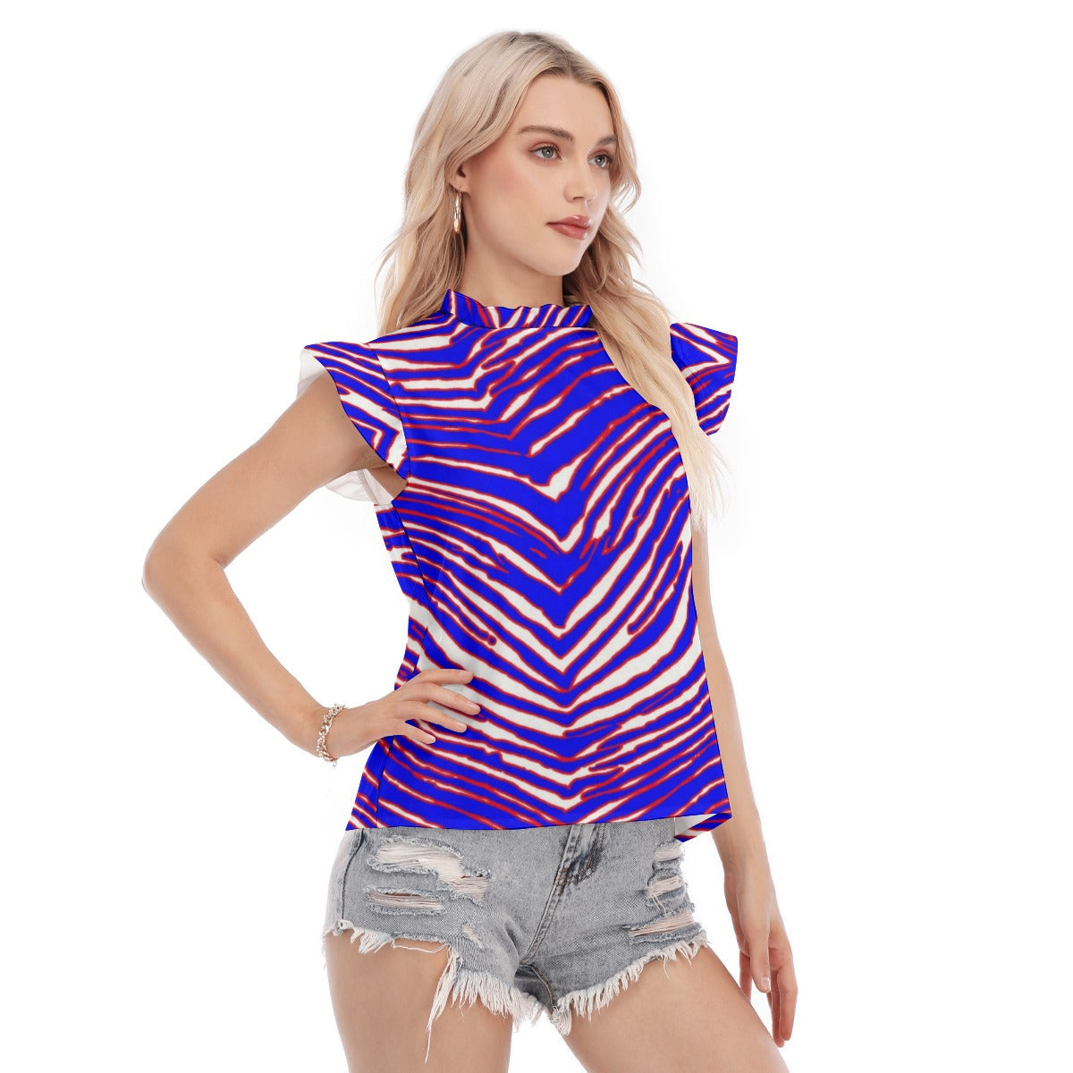 Buffalo Bills Zubaz Women's Blouse With Ruffle Collar And Sleeve