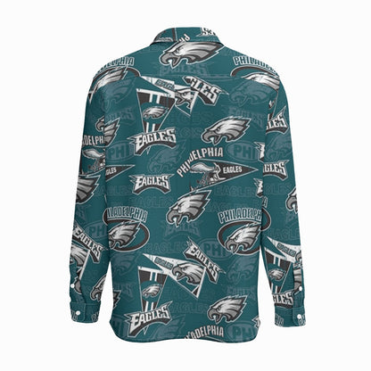 Philadelphia Football Game Day All-Over Print Men's Business Long Sleeve Pocket Shirt|115GSM Cotton poplin