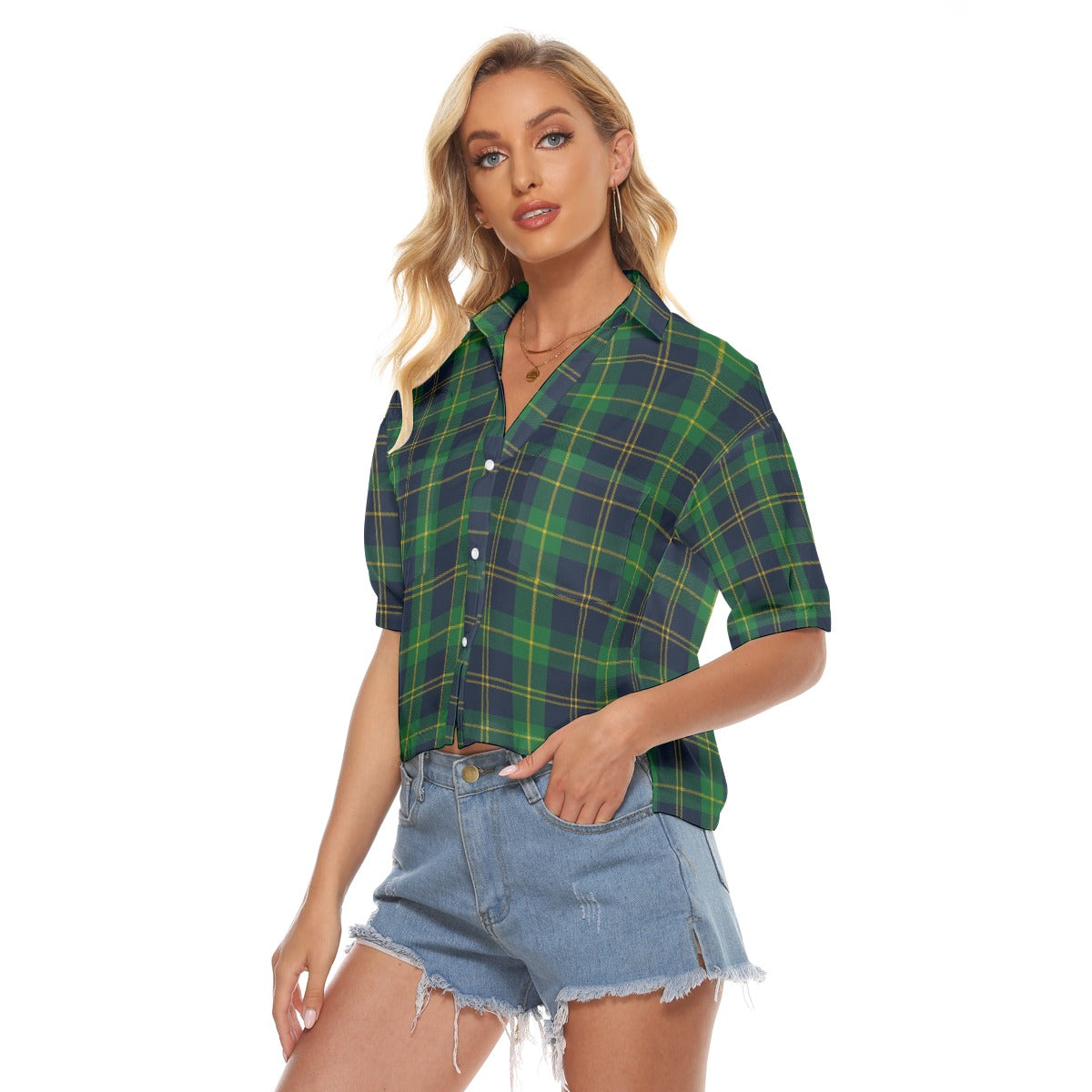 Notre Dame Tartan Plaid Fighting Irish Women's V-neck Shirts