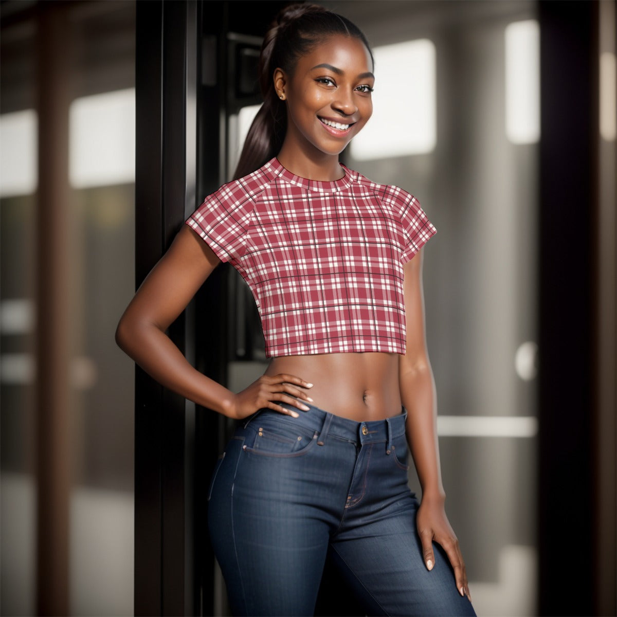 Alabama Tartan plaid Women's Raglan Cropped T-shirt