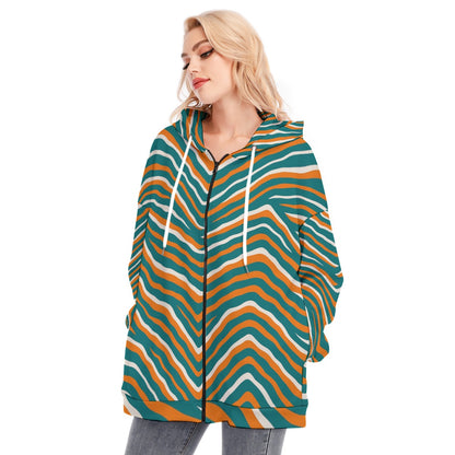 Miami Football Game Day All-Over Print Women's Long Hoodie With Zipper Closure