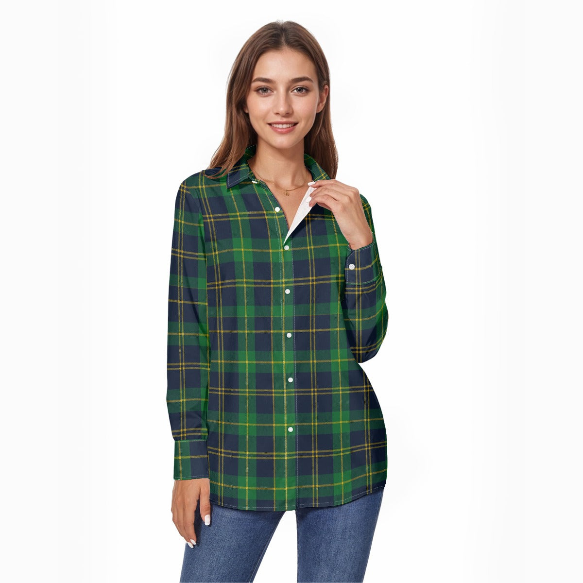 Notre Dame Tartan Plaid Fighting Irish Women's Comfort Shirt With Button|125GSM Cotton