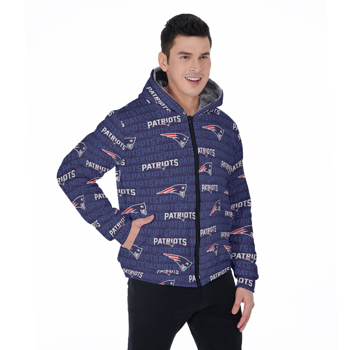 New England Football Game Day All-Over Print Men's Sherpa Fleece Zip Up Hoodie