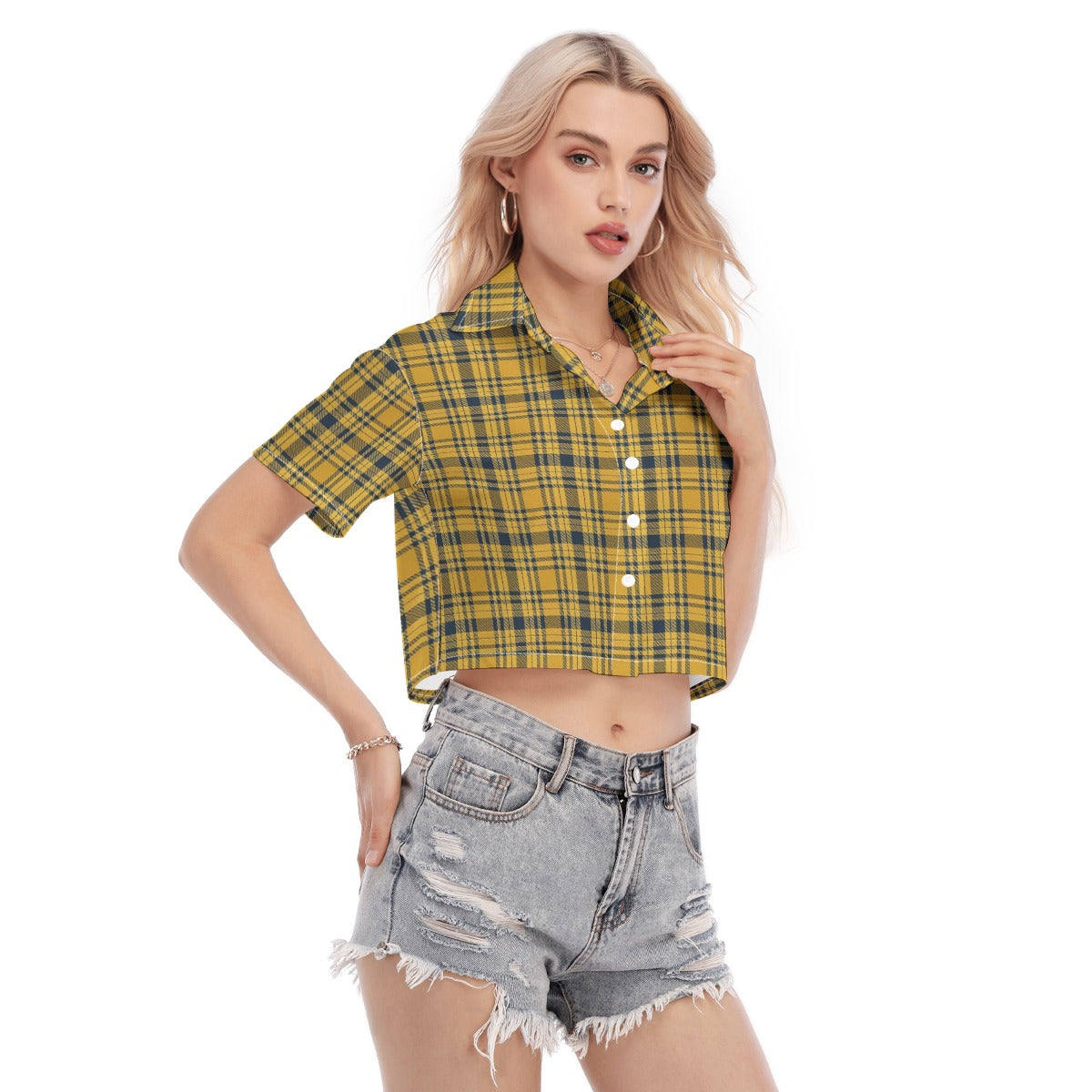 Georgia Yellow Jackets Tartan Plaid Women's Cropped Shirt