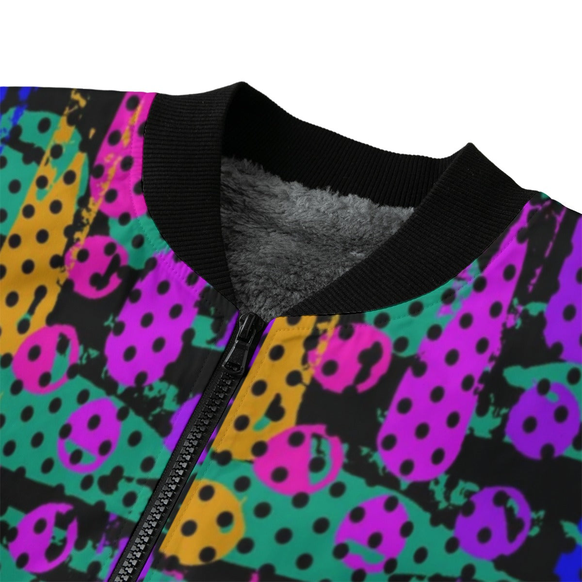 Abstract Oil-Painted Geometric Graffiti Fleece Bomber Jacket – Seamless Streetwear Pattern