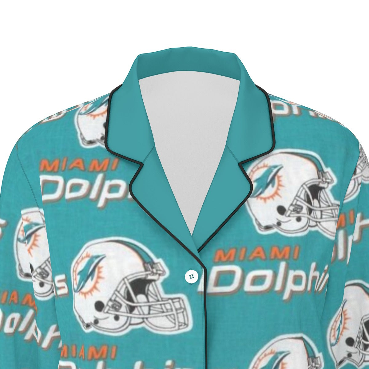 Miami Football Game Day All-Over Print Women's Long Sleeve Pajama Set With Black Contrast Piping