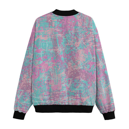 Graffiti Explosion Pink-Grunge Shabby Seamless Fleece Bomber Jacket – Urban Streetwear Style