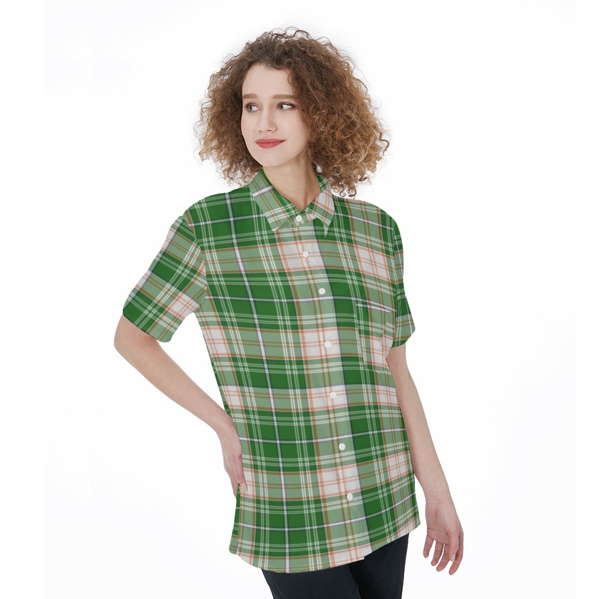 Miami Tartan Plaid Hurricanes  Women's Short Sleeve Shirt With Pocket