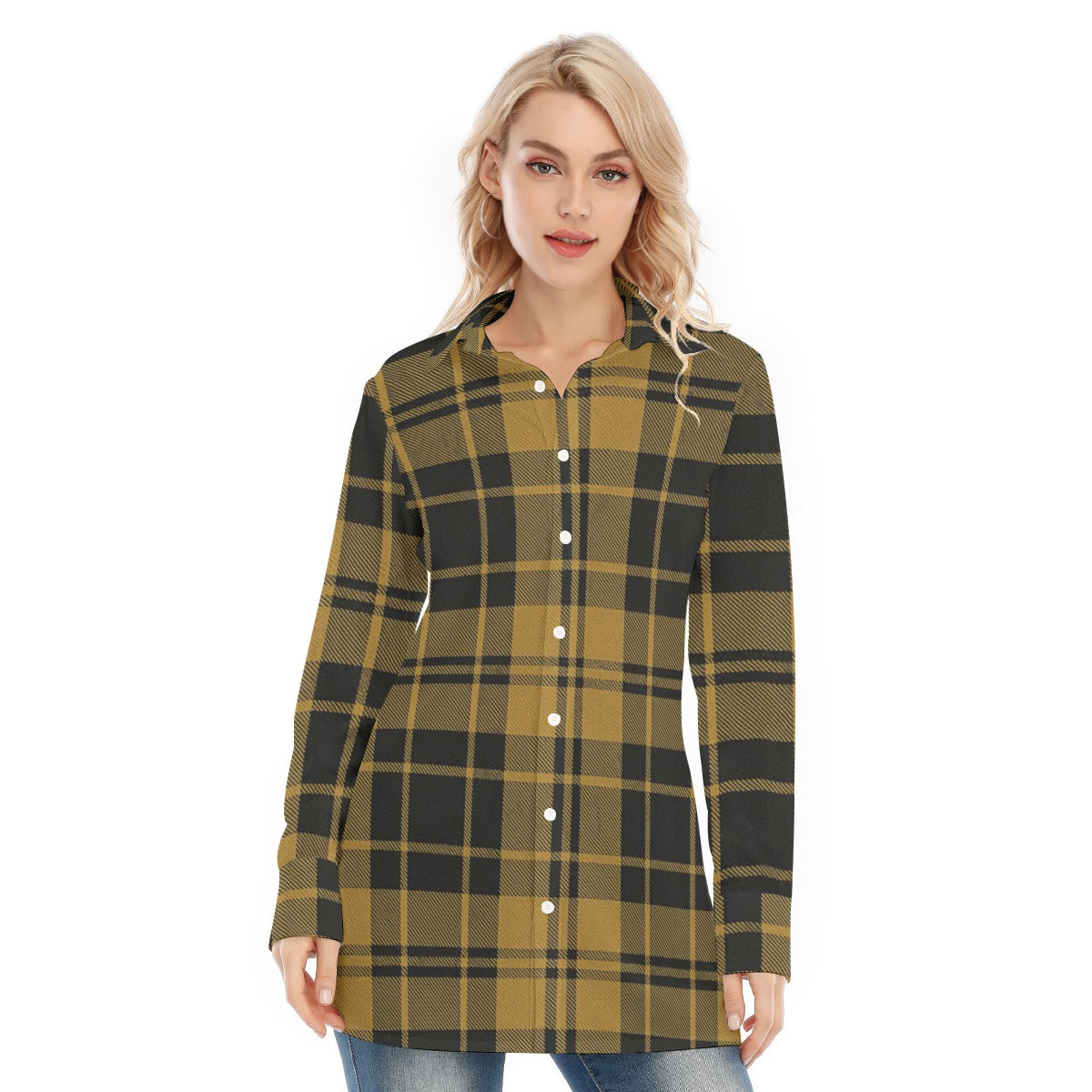 Central Florida tartan plaid  Women's Long Shirt |115GSM Cotton poplin