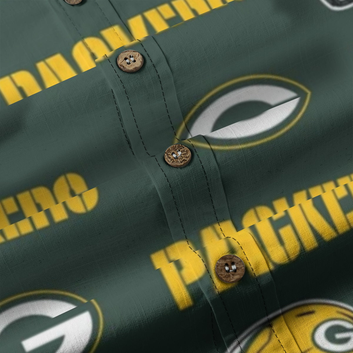 Green Bay Football Game Day All-Over Print Men's Casual Lapel Long Sleeve Shirt|125GSM Cotton