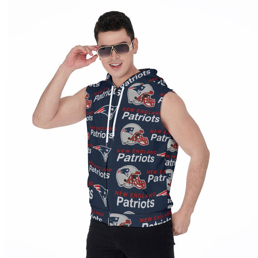 New England Football Game Day All-Over Print Men's Zipper-Up Sleeveless Hoodie