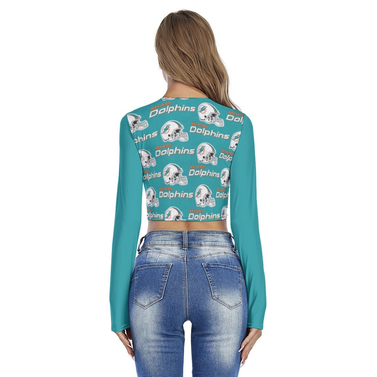 Miami Football Game Day All-Over Print Women's Round Neck Crop Top T-Shirt