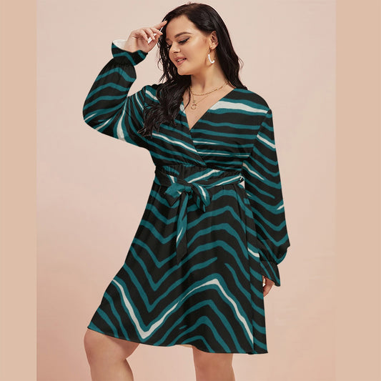 Philadelphia Football Game Day All-Over Print Women's V-neck Dress With Waistband(Plus Size)