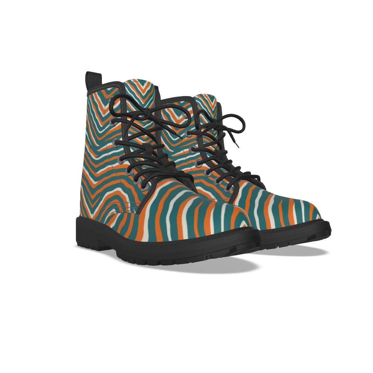 Miami Football Game Day All-Over Print Women's Martin Short Boots With Black Bottom