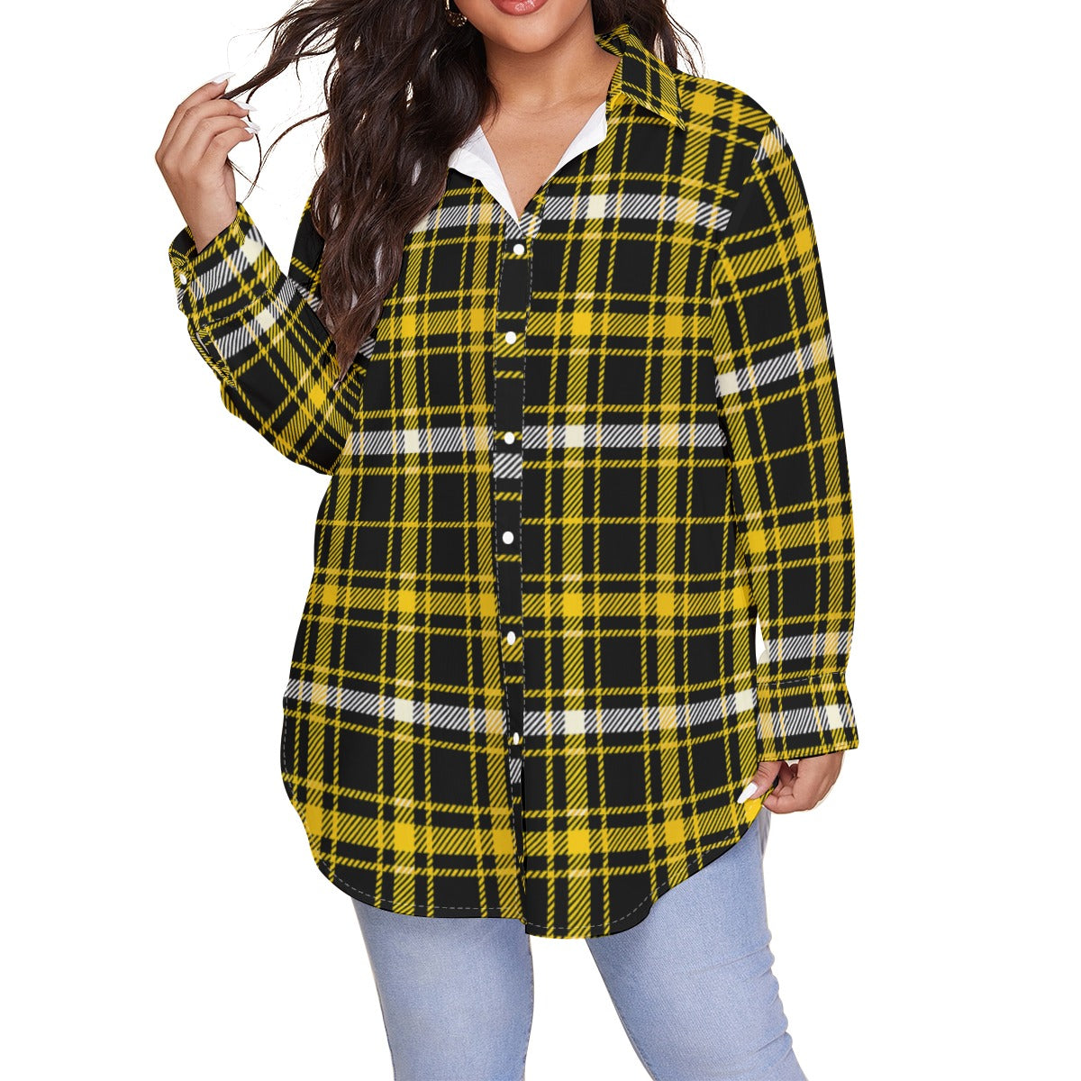 Missouri Tartan Plaid Tigers Women's Shirt With Long Sleeve(Plus Size)