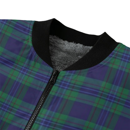 Douglas – dark green and navy blue with black stripes tartan Fleece Bomber Jacket