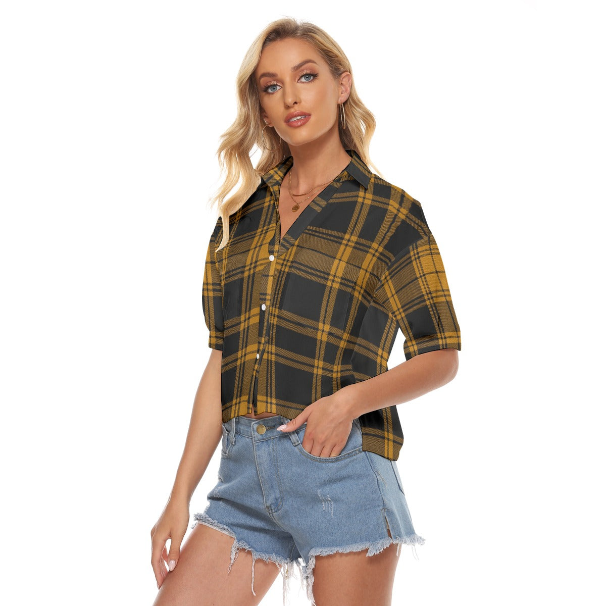 Urban Legend Missouri Tigers Tartan Plaid Women's V-Neck Shirt – Black and Gold College Streetwear w