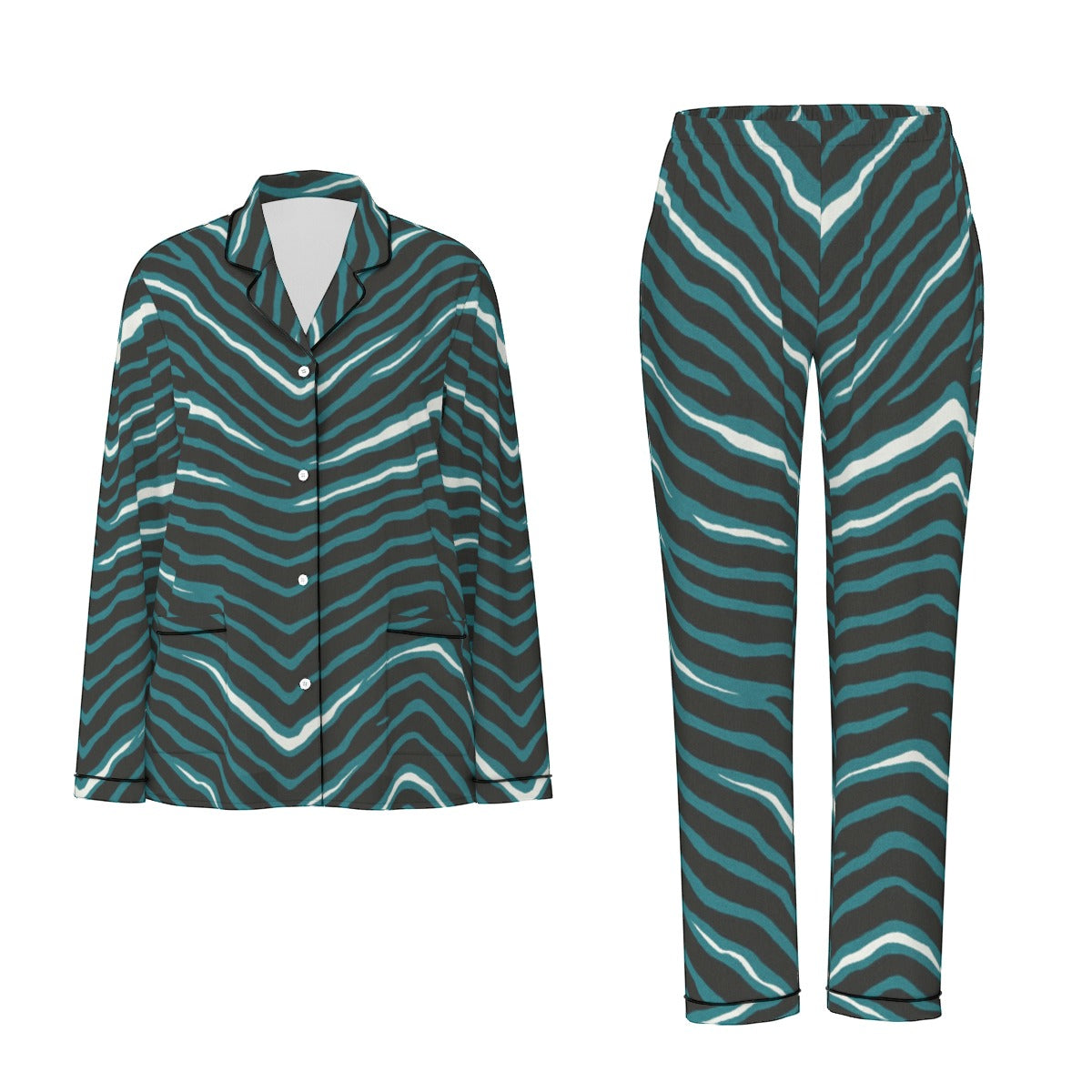 Philadelphia Football Game Day All-Over Print Women's Long Sleeve Pajama Set With Black Contrast Piping