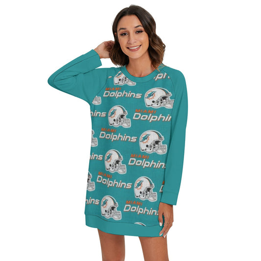 Miami Football Game Day All-Over Print Women's Round Neck Raglan Sleeve Sweater