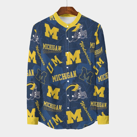 Urban Legend Michigan – Wolverines Stand Collar Shirt With Long Sleeve | 110GSM Imitation Flax